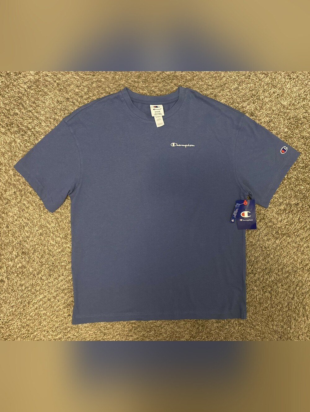 Champion Loose Fit Men’s Short Sleeve Crew Neck Coastal Blue T-Shirt Size S